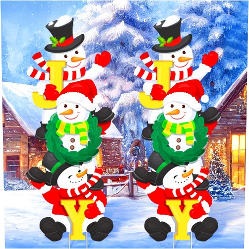 Crtiin 2 Pcs Joy Christmas Yard Signs with Stakes 39 Inch Large Snowman Christmas Lawn Decorations Outdoor Waterproof Christmas Lawn Stakes for Christmas Garden Lawn Yard Party Decorations
