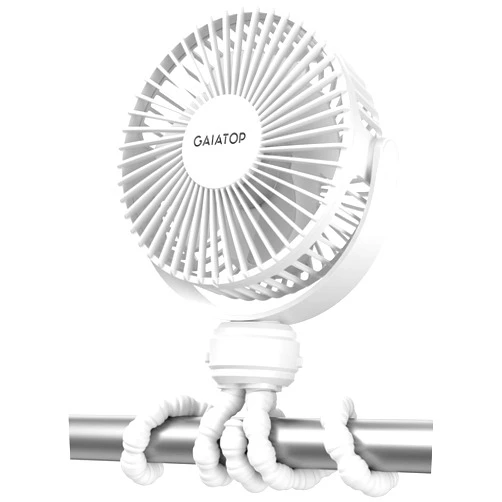 Gaiatop Mini Portable Stroller Fan, Battery Operated Small Clip on, Detachable 3 Speed Rechargeable, 360° Rotate Flexible Tripod Better Cooling for Car Seat Crib Treadmill Travel White