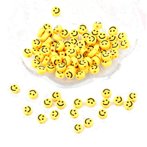 LCCHOLV 100PCS Smiley Face Beads - 10mm Yellow Happy Face Emoji Beads for Bracelets, Acrylic Spacer Beads for Earring Necklace Bracelets, Clay Beads for Jewelry Making