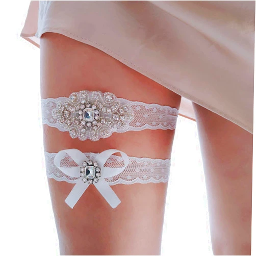 Lauthen.S Bride Lace Garter Set, Wedding Bridal Rhinestone Stretch Garter Belt