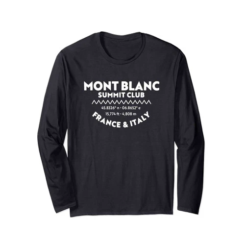 Mont Blanc Summit Club Shirts & Gifts Summit Club Lat Long Elevation - Mont Blanc Long Sleeve T-Shirt