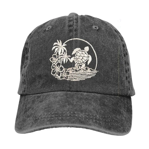 Yipaidel Women's Sea Turtle Flower Hat, Adjustable Vintage Washed Baseball Cap for Dad Mom