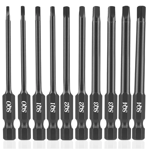NAUIX Square Drill Bit Set (10pcs - 3 Inch Long S2 Steel Magnetic Heads) 1/4 Inch Hex Shank Square Screwdriver Bit Set Sizes SQ0 SQ1 SQ2 SQ3 SQ4 (2 of Each Size)