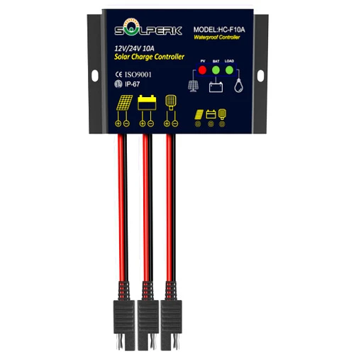 SOLPERK 10A Solar Charge Controller Waterproof Solar Panel Controller 12V/24V PWM Solar Panel Battery Intelligent Regulator for RV Boat car ，with LED Display