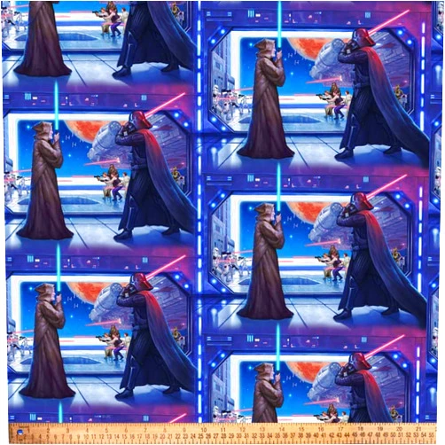 DAVID TEXTILES Darth Vader & OBI Wan Duel Star Wars by Thomas Kinkade Licensed by David Textiles Digital Cotton Print Fabric by The Yard
