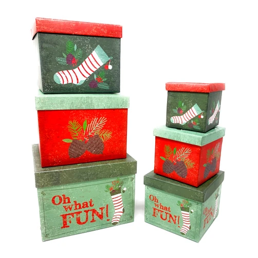 The Seasonal Shop Christmas Gift Boxes Set of 6 Petite Deluxe Christmas Nesting Boxes with Lids in 6 Assorted Sizes for Holiday Decorative Wrapping or as Decorations (Holly)
