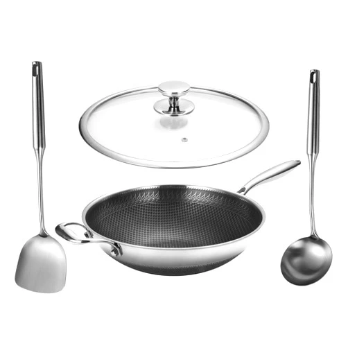 Izurok Nonstick Wok 12 Inch with Tempered Glass Lid, Stir-Fry Pan with Stay-Cool Handle & Solid Turner & Soup Ladle, Dishwasher and Oven Safe, Induction Ready, Suitable for All Stoves