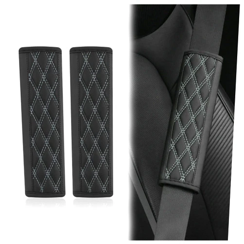 Wedfish 2PCS Car Seat Belt Cover Pads,Leather Seatbelt Covers Protect Shoulder and Neck Car Accessories Interior,Universal Car Seat Strap Pads Car Decorations for Most Cars Trucks (Black/Gray)