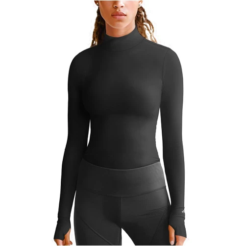 Zengjo Mock Neck Long Sleeve Workout Top, Thumb Hole Athletic Shirts for Women Running Yoga Lightweight Thermal Baselayer