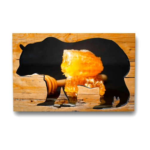 VIUBGCPS Canvas Print Picture Creative Bear Wall Art Painting Honey Wooden spoon with Honeycomb on black ground Framed And Stretched Poster Home Decor Artwork 20x32 Inches