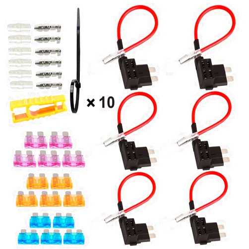 TOOHUI GTIWUNG 32V Standard Fuse Holder, Car Add-A-Circuit Fuse Tap with Wire Harness, Piggy Back Blade Fuse Holder Connector, ACU Medium Fuse Tap with 3A/5A/15A Fuse and Fuse Puller (Pack of 6)