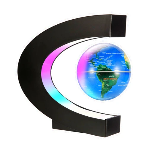 Gresus Magnetic Levitating World Map Globe, Floating Globe with C Shape Display Frame,Cool Tech Home Office Desk Gadget Decor Birthday Gift for Men Fathers Boyfriend Students (Globe don't light on)