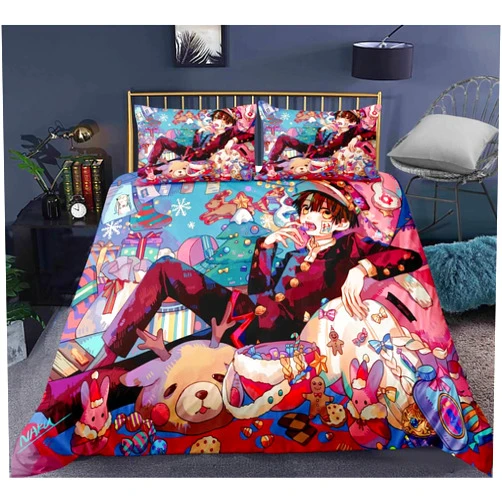 NECEHY Anime Yugi Amane Quilt Cover and Pillowcase, Toilet-Bound Hanako-kun 3D Printing Bedding Set, Cartoon Duvet Cover Set, Pillowcase,c-2474,Queen:90