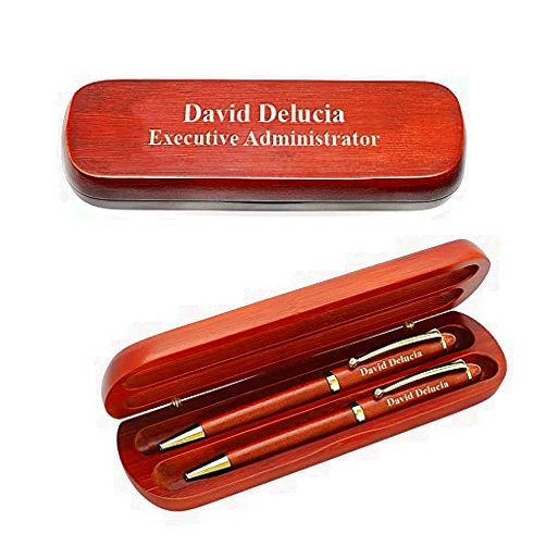 Executive Gift Shoppe | Personalized Cherrywood Double Ballpoint Pen Set with Laser Engraving