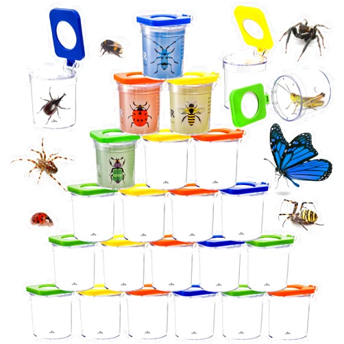 ZOOFOX 24 Pack Insect Bug Viewer, Catcher Bug Magnifying Insert Box with Colored Lids, Insect Cage Container for Science Nature Exploration Tool