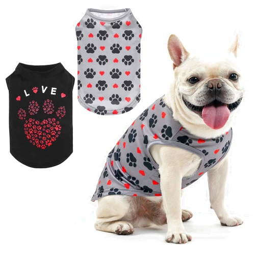 KOOLTAIL Dog Shirts Clothes-2 Pack Dog Cool Sleeveless Vest with Cute Printing, Soft Stretchy Breathable Cotton Summer Pet T Shirt Apparel for Extra Small Medium Girl&Boy Dogs Puppy Cats,Grey+Black XS