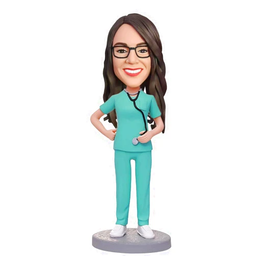 FASHIONBОBBLEHEAD Custom Bobble-Heads Figurine Customized Doll, Female Doctor with Stethoscope Custom Bobble Head are Handmade and Given as Gifts to Mother Girlfriend Family, srdz0001