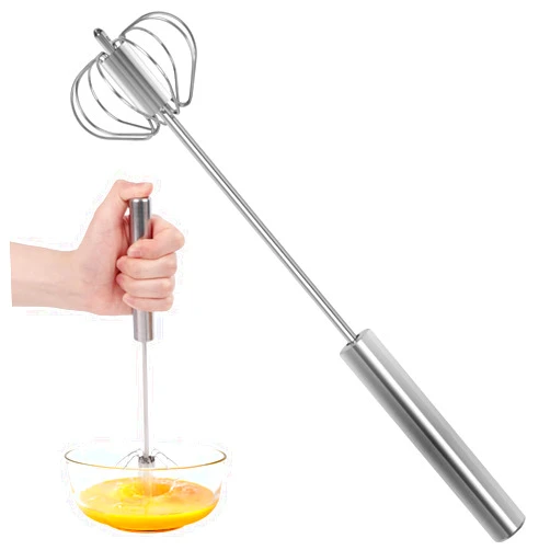 HANSGO Stainless Steel Semi-Automatic Whisk, Hand Mixer Stirrer, Rotary Whisk Blender for Kitchen Baking Cooking (12 Inches)
