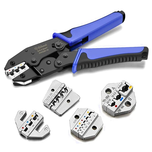 Qibaok Crimping Tool Set Qibaok Ratcheting Wire Crimper Tool with 4 PCS Interchangeable Dies for Heat Shrink Connectors Non-Insulated Ferrule Terminals and Insulated Connectors