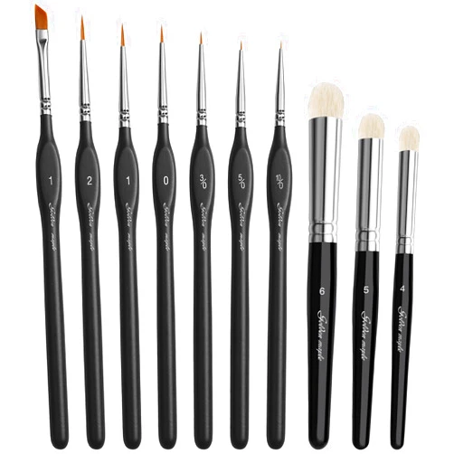 Golden Maple Miniature Paint Brushes Drybrush-10pcs Micro Detail Paint Brush Set, Small Fine Detail Brushes for Acrylic, Watercolors & Paint by Number, Citadel, Figurine, 40k