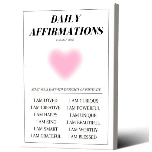 NAVIWEEK Daily Affirmations Aura Modern Canvas Wall Art Colorful Gradient Aura motivational Poster danish Trendy Pastel Minimalist Heart Shape Prints Painting cute Pink Room wall decor 12x16in Framed