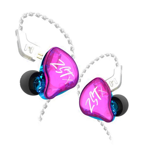 Linsoul KZ ZSTX 1BA+1DD Hybrid Dual Driver HiFi in-Ear Earphones with Silver-Plated Detachable 2Pin Cable for Musicians Audiophile (Without Mic, Purple)