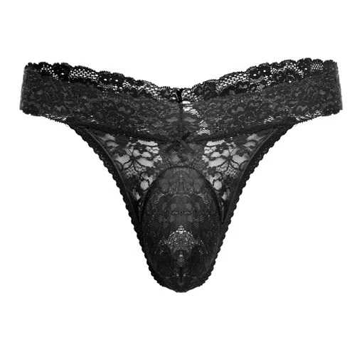 IBAKOM Men's Lace Frilly Sissy Thong Panties Sheer Mesh Bikini Briefs T-back G-string Underwear