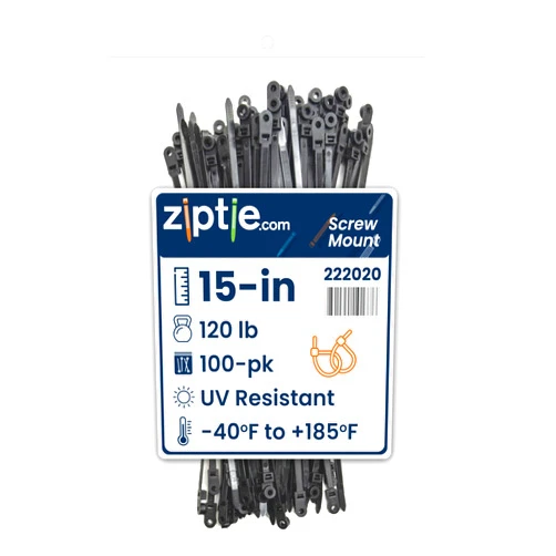 ZipTie.com 15-Inch Black Zip Ties With Screw Hole - 120-lb Tensile Strength Cord Management & Secure Mounting - UL 21 Listed Tie Wraps - Indoor & Outdoor Multi-Purpose (100-Pack)