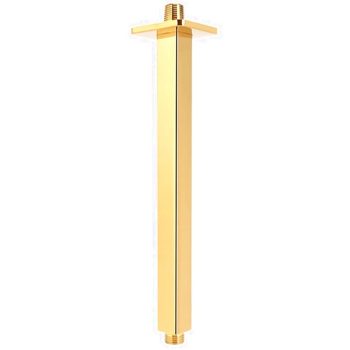 NearMoon Ceiling Mounted Shower Arm with Flange, Universal Connection 1/2 NPT Straight Square Shower Arm for Fixed Rain Shower Head, Made of Thicken Stainless Steel (12 Inch, Chrome Gold)