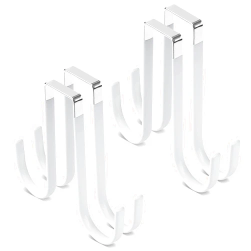 Manesi Double Sided Over The Door Hooks for Clothes. Over The Door Hanger Hook Set of Four. Towel Hanger for Bathroom, Wreath Hook, Coat Rack Hat Organizer or Plant Hooks for Ceiling 4 Pack