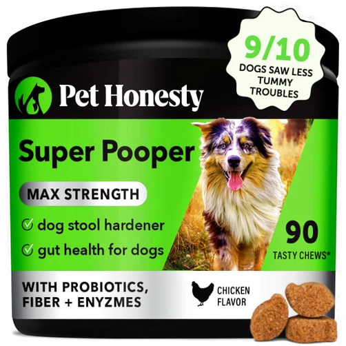 Pet Honesty Super Pooper Max Strength Probiotic Chews - Dog Stool Hardener with Fiber, Prebiotics, Probiotics, & Digestive Enzymes, Gut Health for Dogs, Digestion & Health Supplement for Dogs (90 Ct)