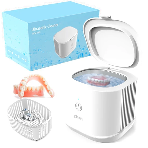 Phniti Ultrasonic Jewelry Cleaner, Phniti 46kHz Professional Portable Ultrasonic Retainer Cleaner Machine with Timer for Dental Retainer, Mouth Guard, Watch, Ring, Diamond - Household Use, White