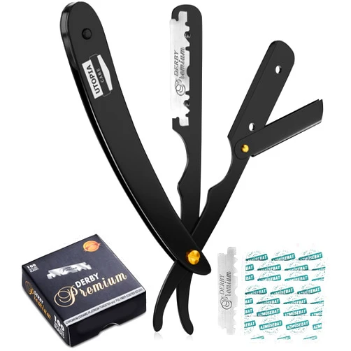 Utopia Care Professional Straight Razor for Men, Barber Straight Edge Razor Safety with 100 Pack Blades, Black