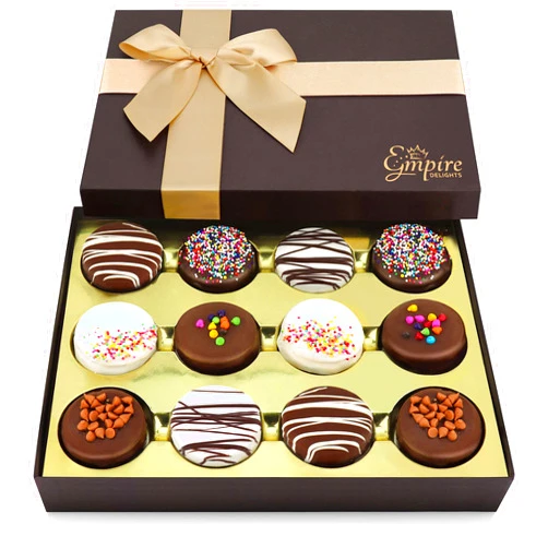 Empire Delights Gourmet Cookies Gift Basket - Delicious Chocolate Gift Basket Great for Birthday Treats for Women and Men - Fancy Chocolate Covered Cookies for Gifting, 12 Count