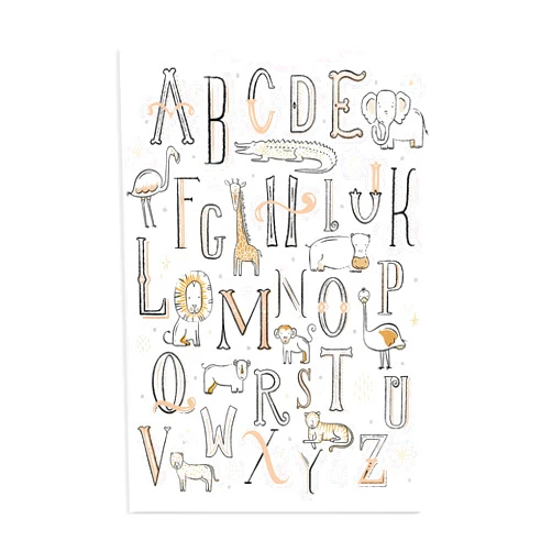 Stupell Industries Nursery Animal Alphabet Chart Soft Orange White, Designed by Zirkus Design Wall Plaque, 10 x 15