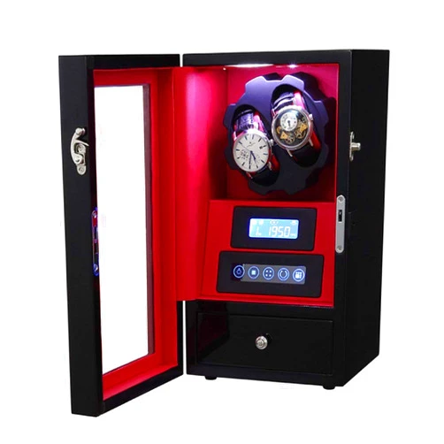 UHRLGHS Wooden Automatic Watch Winder, LED Light Touch Screen Storage Display Case Watch Box 8 Rotation Modes