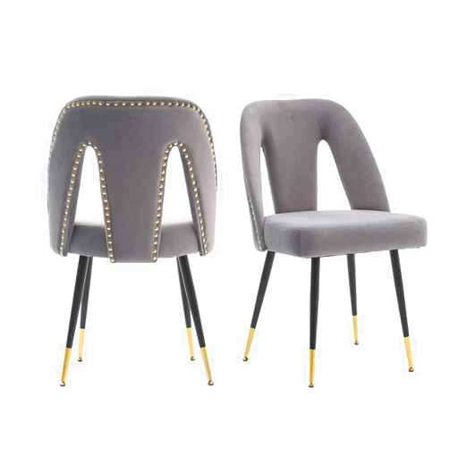 Nrizc Velvet Dining Chairs Set of 2, Upholstered Dining Side Chairs with Metal Legs, Nailhead Trim, Modern Dining Chairs for Kitchen, Bedroom, Dining Room (Grey)