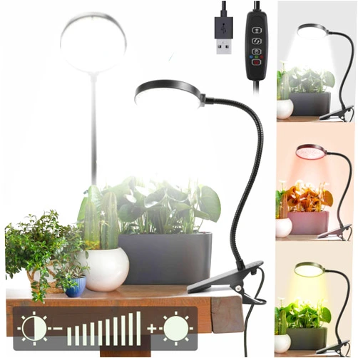 Bufccy Grow Lights for Indoor Plants, 6000K Full Spectrum Plant Light for Seedings Succulents, Vegetables Small Plants, Auto On Off Timing, 9 Dimming, 360° Adjustable Grow Lights for Seed Starting