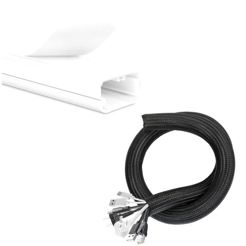 YCLYC 1in - 2 Pack 4.1ft Split Braided Cable Sleeve Black & TV Cord Hider - 39 Inch Cord Covers for Wall Mounted TV Cable Hider Wall Kit | Wire Hiders for TV on Wall, Wire Covers for Cords,