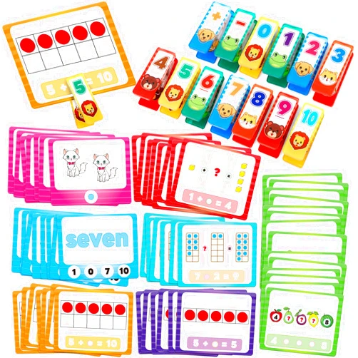 Kasfalci Number Clip & Math Flash Cards,Math Manipulatives Games for Kids Toddlers,Addition Subtraction Learning Games,Animal Fine Motor Counting Toys,Preschool Kindergarten Classroom Must Haves