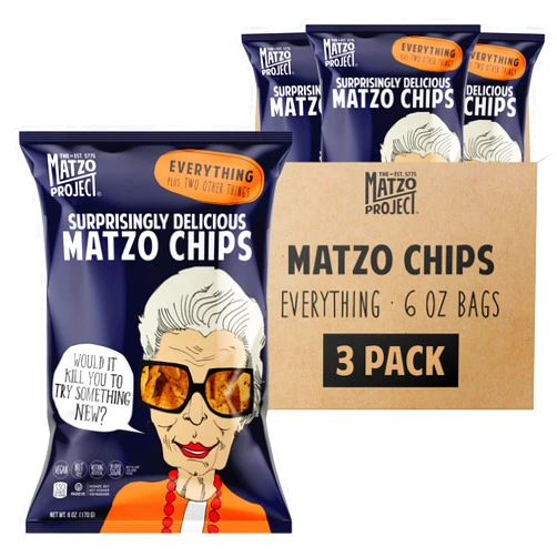 The Matzo Project Crispy Matzo Chips, Everything Flavor, Vegan, Nut Free, Back-to-School Snack Packs, 3-Pack, 6 oz. Each, Kosher but NOT Kosher for Passover