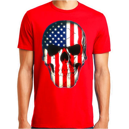 PubliciTeeZ Big and Tall King Size Patriotic Skull American Flag T-Shirt