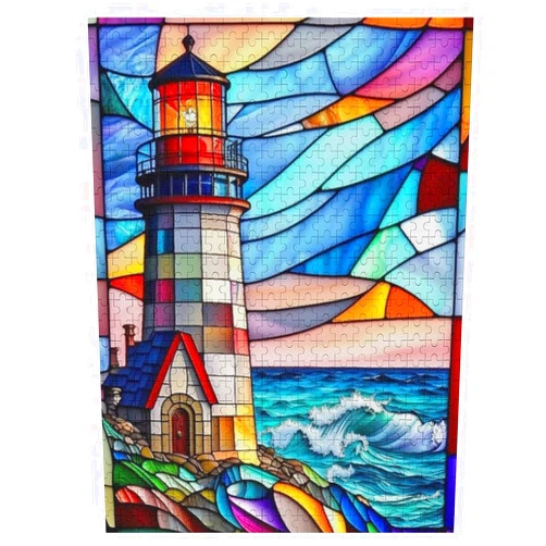 KXO Great Jigsaw Puzzles for Adults 500 Piece Stained Glass Lighthouse Puzzles for Adults Toys Gift Family Decoration Kids Puzzles
