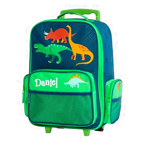 Stephen Joseph Kids Luggage - Personalized Carry On Luggage - Green Dinosaur Travel Bag - Rolling Bag with Custom Name