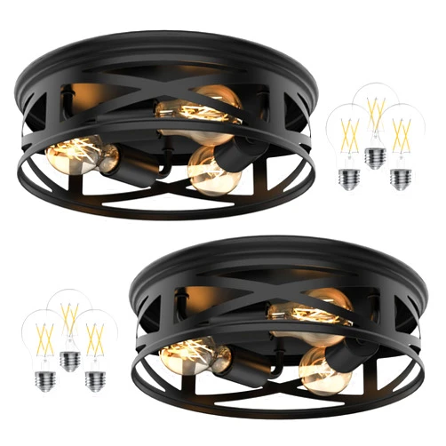 Sunco Lighting Sunco Farmhouse 3-Light Flush Mount Ceiling Light Fixture, Hallway Matte Black Outdoor Lights, Anti-Corrosive, E26 Base, A19 Edison LED Bulbs Included, for Hallway Kitchen Bathroom 2 Pack