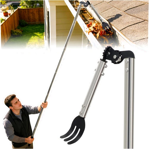 CKLT Gutter Cleaning Tools from the Ground, 8.5 FT Dual-Axis Spring Steel Gutter Cleaner, Adjustable Length Gutter Cleaning Pole with Gutter Rake for Leaves, Muck and Roof Debris
