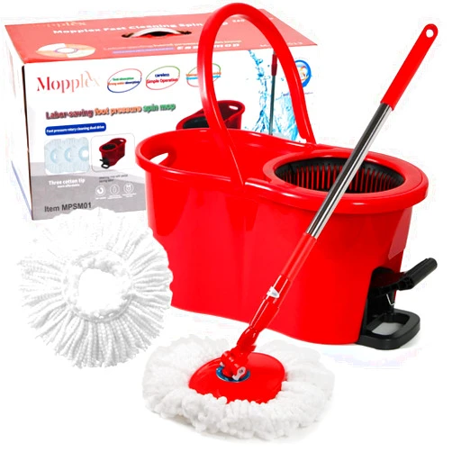 Taktick Pedal Spin Mop and 7LT Bucket Floor Cleaning System with 3 Extra Microfiber Mop Replacement Refills - Labor-Saving Foot Pressure Spin Mop with Adjustable Stainless Steel Handle for Floor Cleaning