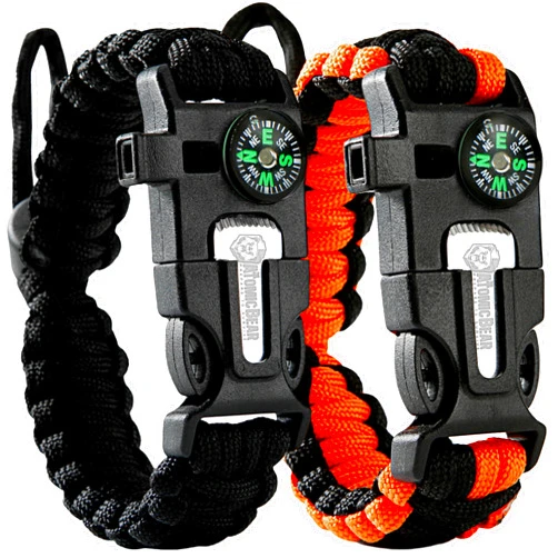 The Atomic Bear Atomic Bear Paracord Bracelet (2 Pack) - Adjustable - Fire Starter - Loud Whistle - Perfect for Hiking, Camping, Fishing and Hunting - Black & Black+Orange