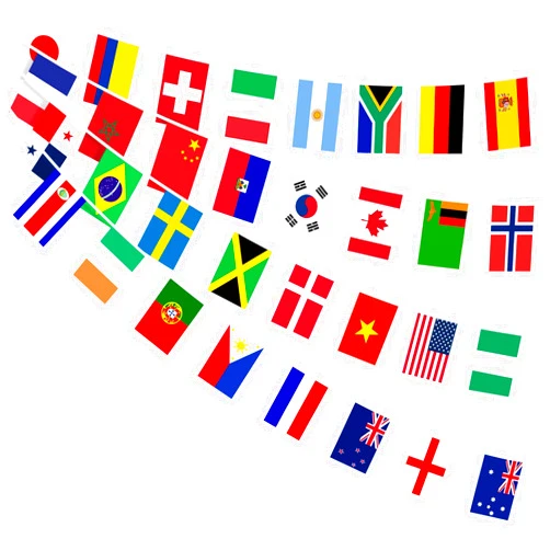 AhfuLife World String Flags Banner, 32 Countries Flags of The World - Double Sides Fabric Bunting for Olympics Party Decorations, Soccer Bar Club Garden Decorations (5.51 x 8.26 in, 1 Pack)