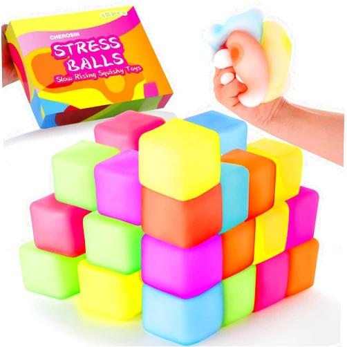 CHEROSIN 12Pack Stress Cube Squishy Balls - Slow Rising Dough Stress Balls Soft Fidget Squishy Toys for Anxiety Relief, Pull and Stretch Sensory Ice Cube Stress Ball Toys for ADD/ADHD Kids Adults